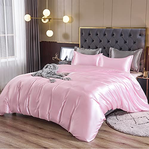 HOdo Home Satin Duvet Cover Queen Size, 3 Piece Silk Like Comforter Cover, Ultra Soft and Breathable Bedding Set with Zipper Closure & Corner Ties