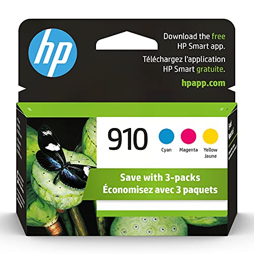 HP 910 Cyan, Magenta, Yellow Ink Cartridges (3-pack) | Works with HP OfficeJet 8010, 8020 Series, HP OfficeJet Pro 8020, 8030 Series | Eligible for Instant Ink | 3YN97AN