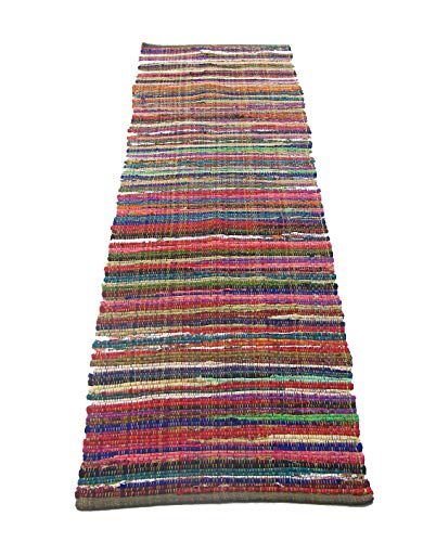 Chardin home - Eco Friendly 100% Recycled Cotton Colorful Chindi Runner Area Rug - 2'x7', Multi