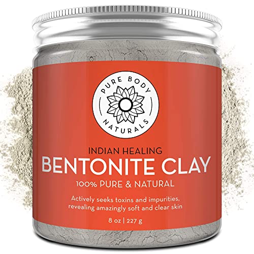 Pure Body Naturals Bentonite Clay Powder for DIY Detox Body & Face Mask, Pure Indian Healing Clay for Deep Pore Cleansing and Armpit Detox for Women, (8.0 oz)