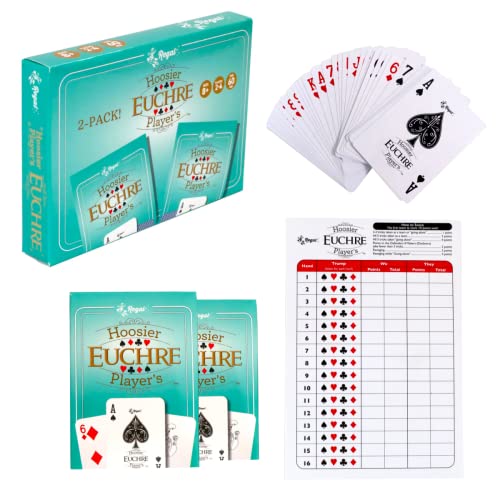 Regal Games - Euchre Card Game Set - Pre-Stripped to 44 Cards for Classic Euchre - Fun, Family-Friendly Group Card Game - Ideal for 2-4 Players Ages 8+ - Includes Score Pad - 2 Pack