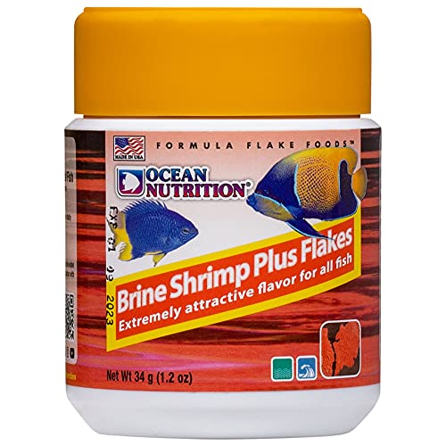Ocean Nutrition Brine Shrimp Plus Flake Fish Food 1.2 Ounces (34 Grams) Jar | Freshwater & Saltwater Marine Aquarium Flakes Food for Aquariums