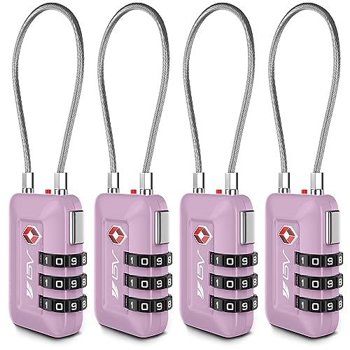 TSA Approved Luggage Travel Lock, Set-Your-Own Combination Lock for School Gym Locker, Luggage Suitcase Baggage Locks, Filing Cabinets, Toolbox, Case (Purple, 4 Pack)