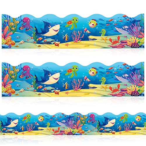 60 Ft Under The Sea Bulletin Board Borders 60 pcs, Ocean Themed Straight Bulletin Boards Trim With Glue Point Dots For Classroom School Chalkboard Whiteboard Fish Ocean Theme Birthday Party Supplies