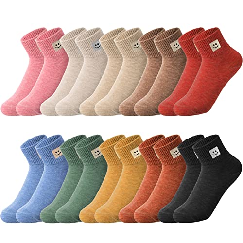 Eurzom 10 Pairs Socks Elastic Ankle Length Cotton Socks Aesthetic Socks Cute Socks Lightweight Low Cut Socks for Women Girl (Smile)