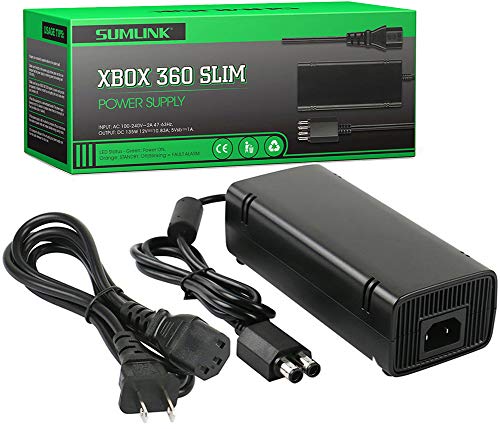 [Updated Version] Power Supply Charger Cord for Xbox 360 Slim Auto Voltage (Black)