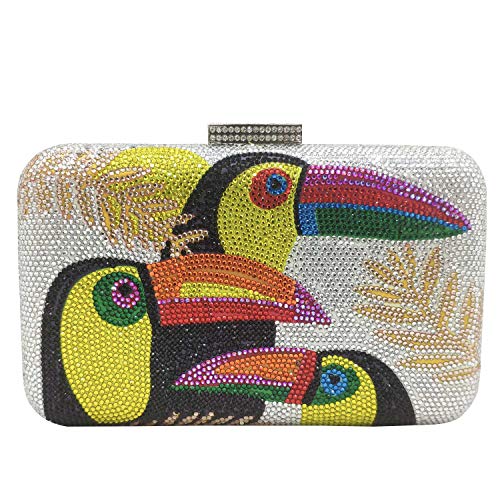 Toucan Bird Crystal Clutch Purses for Women Rhinestone Evening Bags Party Cocktail Handbag and Purse (Small,Silver)
