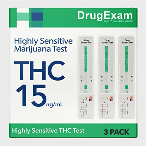 3 Pack - DrugExam Made in USA Most Sensitive Marijuana THC 15 ng/mL Single Panel Drug Test Kit - Marijuana Drug Test with 15 ng/mL Cutoff Level for Detecting Any Form of THC