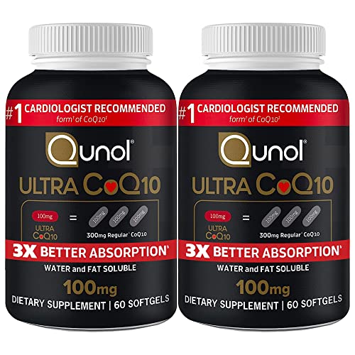 Qunol CoQ10 100mg Softgels, Ultra CoQ10 100mg, 3x Better Absorption, Antioxidant for Heart Health & Energy Production, Coenzyme Q10 Vitamins and Supplements, 4 Month Supply, 60 Count (Pack of 2)