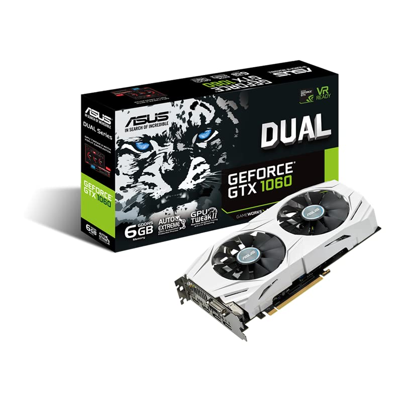 ASUS GeForce GTX 1060 6GB Dual-Fan OC Edition VR Ready Dual HDMI DP 1.4 Gaming Graphics Card (DUAL-GTX1060-O6G) (Renewed)