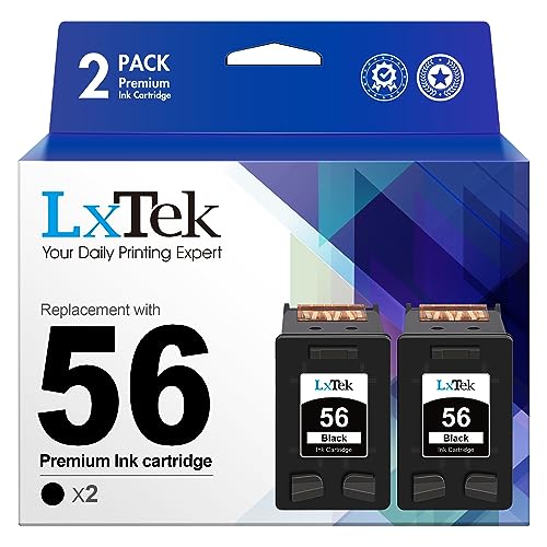 LxTek Remanufactured Ink Cartridge Replacement for HP 56 C6656AN to use with Deskjet 5850 5650 5150, Photosmart 7150 7260 7350 7960, PSC 2510 Printer(2 Black)