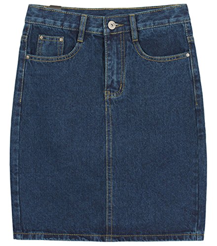chouyatou Women's Basic Five-Pocket Rugged Wear Denim Skirt with Slit (Large, Blue)