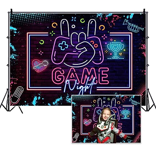 TTQYFNM 15x10ft Game Night Backdrop Neon Graffiti Gaming Gamer Gamepad Controller Photography Backgrounds for Boys Men Teens Themed Birthday Sleepover Game Night Party Decorations Photo Shoot Props