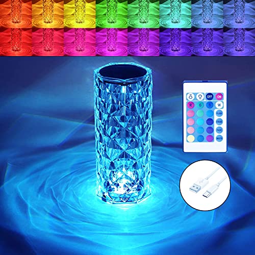 BGFHome Crystal Table Lamp RGB Color Changing Night Light ，Romantic LED Rose Diamond Touch Lamps for Living Room Housewarming Gift (Remote & Touch