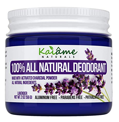 Kaiame Naturals Natural Deodorant (Lavendar) with Activated Charcoal Powder, All Natural and Organic Ingredients, No Aluminum, Parabens, or Phthalates