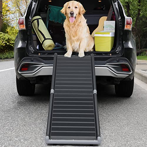 Upgrade 63' L Foldable Pet Ramp with Built-in Metal Frame, Dog Car Ramp with Non-Slip Surface Portable Steps for M/L Dogs Up to 270LBS, Safe Way for Access Truck, Camper, Bed, Couch,Sandpaper Sticker