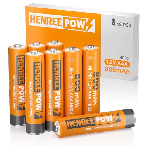 Henreepow AAA Rechargeable Batteries, Triple A 800mAh High Capacity 1.2v Ni-MH Batteries, Recharge up to 1200 Times, Long-Lasting for Outdoor Solar Lights and Household Devices (AAA800mAh-8pack)