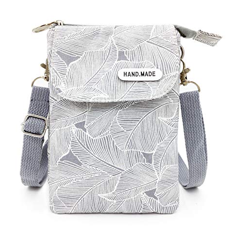 Roomy Cell Phone Purse Wallet Canvas Small Crossbody Purse Bags with Shoulder Strap For Women teen girlsl (A-gray)