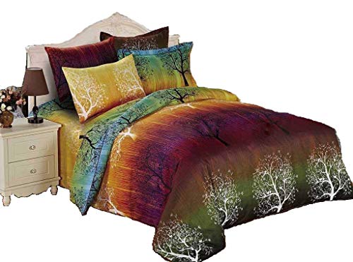 Swanson Beddings Rainbow Tree 3pc Duvet Bedding Set: Duvet Cover and Two Pillow Shams (California King)