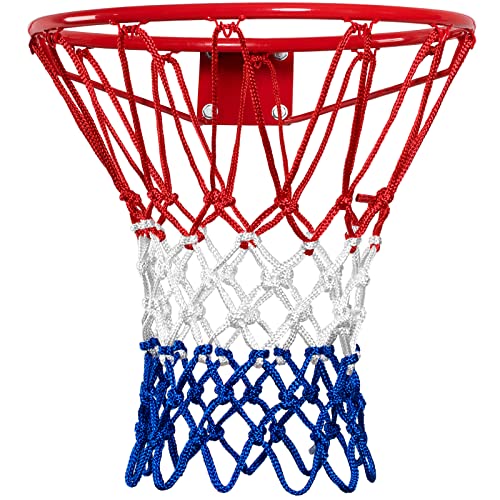 NEIJIANG Basketball Net Replacement, 2023 Upgrade Thick Professional Basketball Nets Heavy Duty Outdoor, All Weather Anti Whip Color Never Fade -12 Loops (Red White Blue)