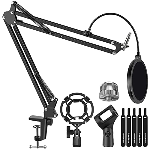 InnoGear Microphone Stand Mic Boom Arm for Blue Yeti HyperX QuadCast S SoloCast Snowball Fifine K669B and other Mic, with Shock Mount Windscreen Pop Filter Mic Clip Holder Cable Ties, Large