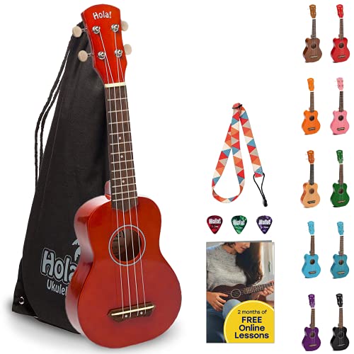 Hola! Music Ukuleles for Adults, Kids & Beginners - 21' Maple Soprano Ukulele w/Bag & More - Mahogany