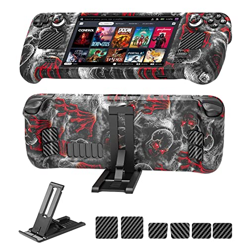 Relohas Case for Steam Deck/Steam Deck OLED, Accessories Set for Steam Deck, Silicone Cover Skin Shell, Stand Dock, Touch Skin Sticker and Thumb Grip, Anti-Slip Full Protection Kit(Black)