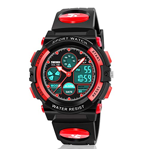 ATIMO Kids Sport Watch, 50M Water Resistant, Dual Time, Alarm, Stopwatch, LED Light, Calendar, Shock Resistant, Polyurethane Band