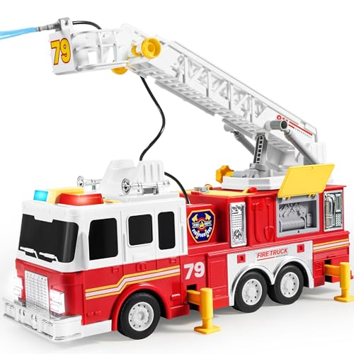 JOYIN Extra Large 33-inch Ladder Fire Truck Toy for Kids 3+ - Lights, Sirens, Hose, Pump