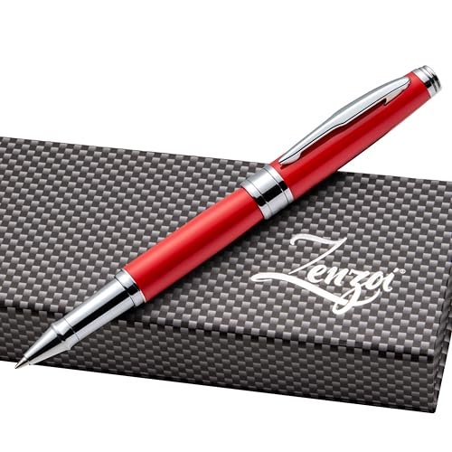 ZenZoi Red Pen – Elegant Executive Rollerball Pen. Smooth Writing Fine Point Roller Gel Ink Refills. Fancy, Luxury Pen Gift Set for Men or Women. Premium, Refillable, Professional Pen