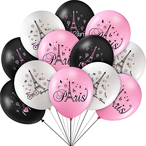 36 Pieces Paris Balloons Day in Paris Balloons Eiffel Tower Latex Balloons Paris Theme Valentine's Day Balloons for Paris Party Decoration, 12 Inches