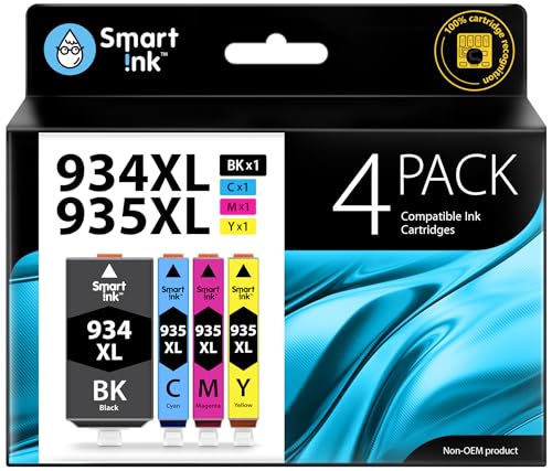 Smart Ink Compatible Ink Cartridge Replacement for HP 934 XL 935XL 934XL 935 High Yield 4 Combo Pack (Black & C/M/Y) to use with Officejet 6220 6812 6815 6820 Officejet Pro 6230 6830 6835 Printers