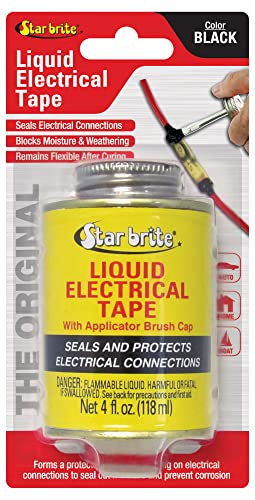 STAR BRITE Liquid Electrical Tape, Black - 4 OZ Can with Applicator Brush - Waterproof, UV-Resistant, Dielectric Sealant for Wires & Cables, Marine & Home Use (084104B)