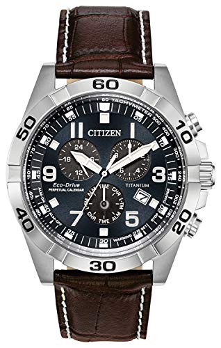 Citizen Eco-Drive Brycen Chronograph Mens Watch, Super Titanium with Leather strap, Weekender, Brown (Model: BL5551-06L)