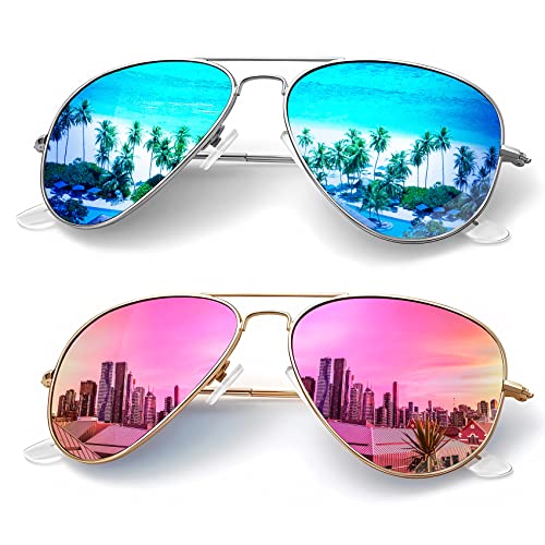 KALIYADI Classic Aviator Sunglasses for Men Women Driving Sun glasses Polarized Lens UV Blocking (2 Pack) 58mm