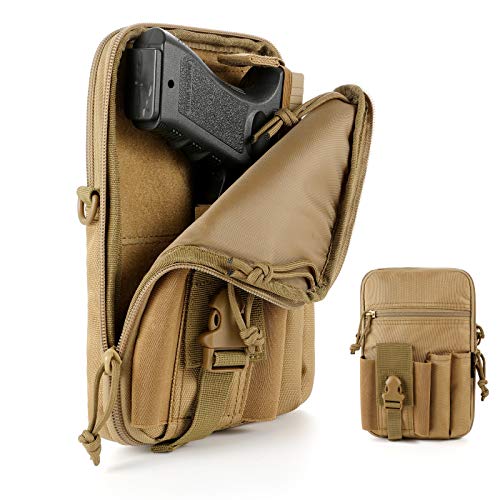 Concealed Pistol Pouch Multipurpose Carry Gun Bag - LarKoo Waist Molle Bag Fanny Pack with Pistol Holster in 9 inch Length and Phone Belt Clip Holder for Less Than 7 inches Smartphone (Khaki)…