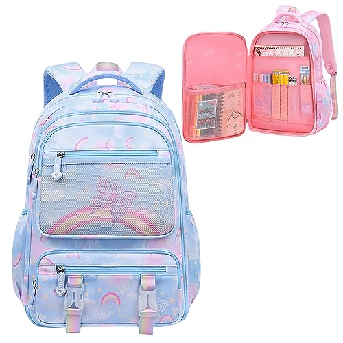 WYCY School Backpacks for Girls Kawaii Backpack Large Capacity Kids School Bag for Girls 6-12 Years Old (printed blue)