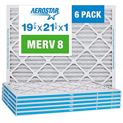 Aerostar 19 7/8 x 21 1/2x1 MERV 8 Pleated Air Filter, AC Furnace Air Filter, (Pack of 6) (Actual Size: 19 7/8'x21 1/2'x3/4')