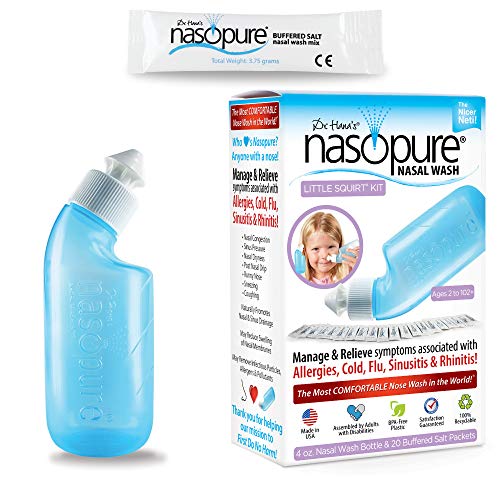 Nasopure Nasal Wash, Little Squirt Kit, “The Nicer Neti Pot” Sinus Wash Kit, Comfortable Nasal Rinse 4 Oz Bottle & 20 Salt Packets (3.75 Gr Each), Nasal Congestion, Cold, Allergy, Nasal Irrigation