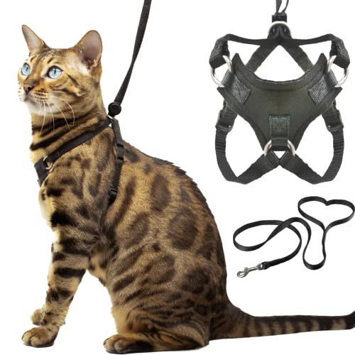 Houdini Escape Resistant Cat Harness and Leash Set by OutdoorBengal for Walking Cats (M)