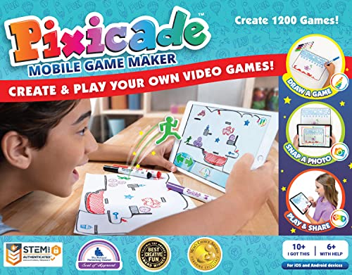 Pixicade: Transform Creative Drawings to Animated Playable Kids Games On Your Mobile Device - Build Your Own Video Game - Gifts for 10 Year Old Girl, Boys - Award Winning STEM Toys for Ages 6-12+