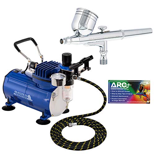 Professional Master Airbrush Multi-Purpose Gravity Feed Airbrushing System Kit - Model G22 Gravity Feed Dual-Action Airbrush with 1/3 oz. Fluid Cup and 0.3 mm Tip, Hose, Powerful 1/5hp Air Compressor