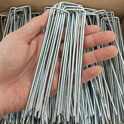 100 Pcs 6 inch Garden Landscape Staples Galvanized Pins Lawn Stakes for Weed Barrier Ground Cover,U-Type Heavy Duty (100 Pcs x 6')