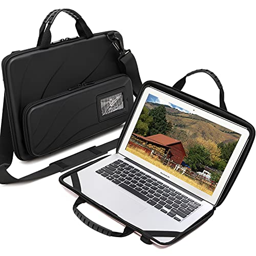 Laptop Case for 14.1-15.6 Inch Macbook Pro Air Chromebook HP Lenovo Work-in Notebook Computer Hard Shell Laptop Bag for Men Women with Pouch and Shoulder Strap (14.2'L x 9.5'W, Black)