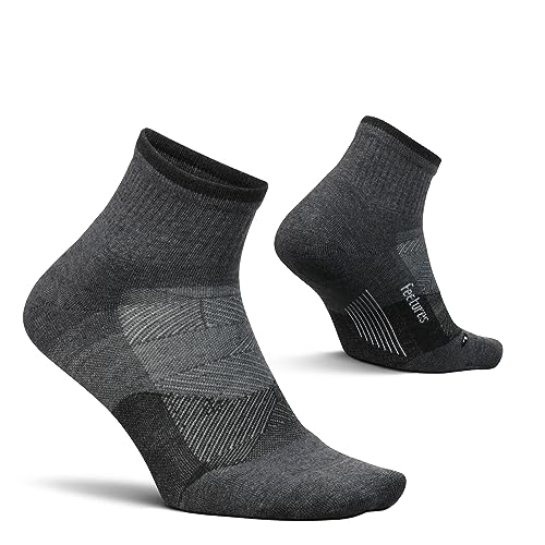Feetures Trail Max Cushion Quarter - Running Socks for Men & Women - Moisture Wicking - Large, Gray