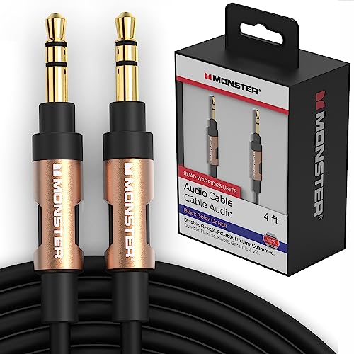 Monster Male to Male Aux Cord Premium 3.5mm Audio Cable - Auxiliary Cord for Car, Headphone Cable, Audio Jack, iPod Cable, and Stereo Cable, 4FT