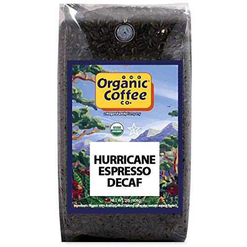 The Organic Coffee Co. Whole Bean Coffee - DECAF Hurricane Espresso Roast (2lb Bag), Medium Dark Roast, Swiss Water Processed, USDA Organic