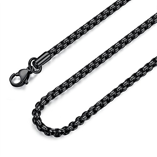FOSIR Mens Womens Stainless Steel Black Rolo Cable Chain Necklace (4mm, 30 Inches)