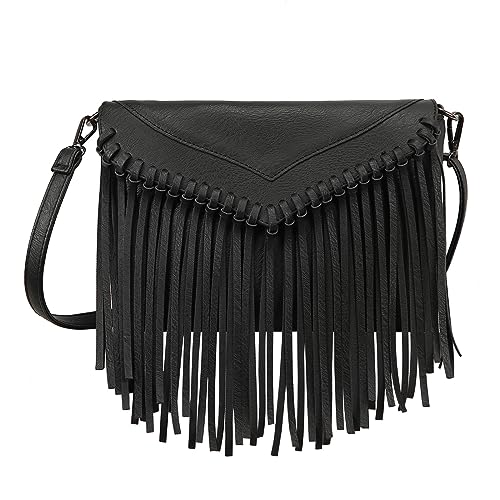 HDE Women's PU Leather Hobo Fringe Crossbody Tassel Purse Vintage Small Handbag