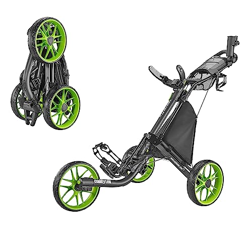caddytek CaddyLite EZ Version 8 3 Wheel Golf Push Cart - Foldable Collapsible Lightweight Pushcart with Foot Brake - Easy to Open & Close, lime, one size
